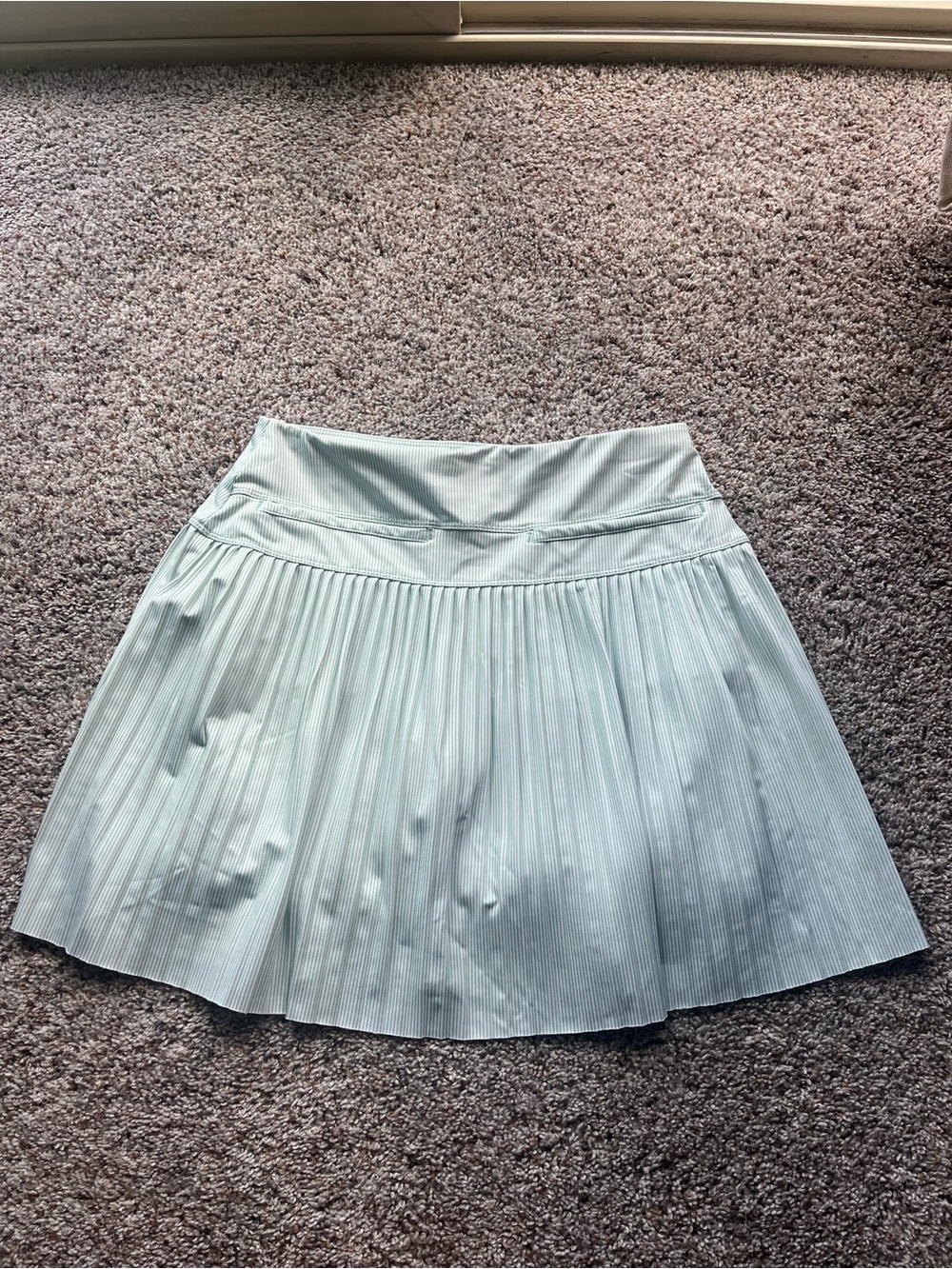 Pleated Lightweight Women Tennis Skirt in Green and White Strips - Picture 2 of 4